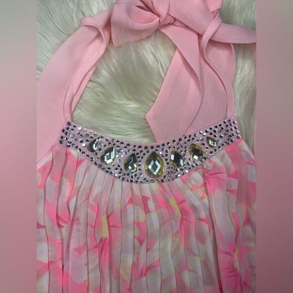 Victoria's Secret Pleated Slip Top Chemise pink Floral Print Rhinestone sz large - Picture 4 of 10